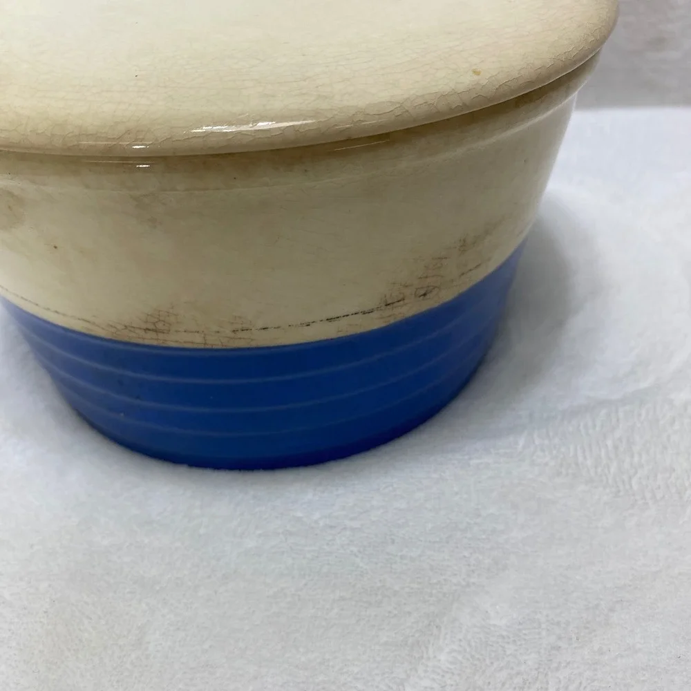 VTG Universal Potteries Cobalt Blue Cream Refrigerator Dish with‎ Lid